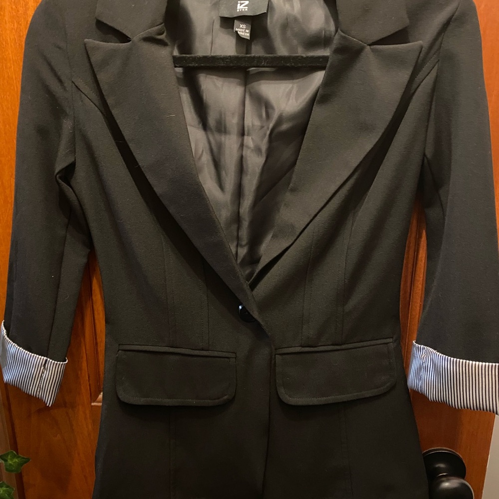 Iz Byer Black Blazer with Striped Cuffs